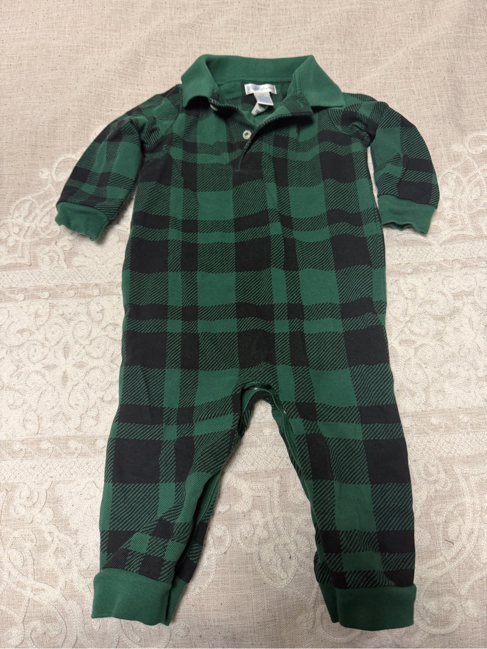 Ralph Lauren Green & Black Plaid Polo Footed One-Piece
